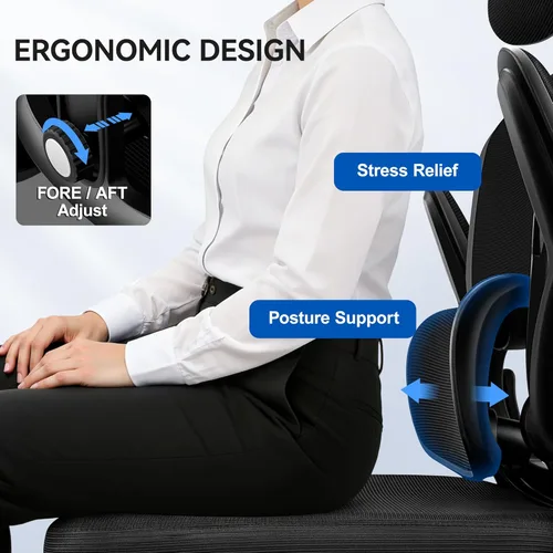Miniatura 4 de ALLGOD Silla de oficina ergonómica, silla de escritorio de malla con soporte lumbar, silla de oficina en casa con respaldo alto con reposacabezas