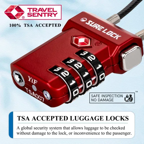Miniatura 3 de SURE LOCK Cerraduras de equipaje aprobadas por la TSA, alerta abierta, diales de fácil lectura, cerraduras de equipaje de viaje para maleta