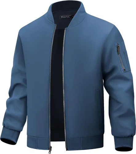 Miniatura 12 de WULFUL Chaqueta Bomber para Hombre Ligera Casual Cortavientos con Cremallera Abrigo con Bolsillo