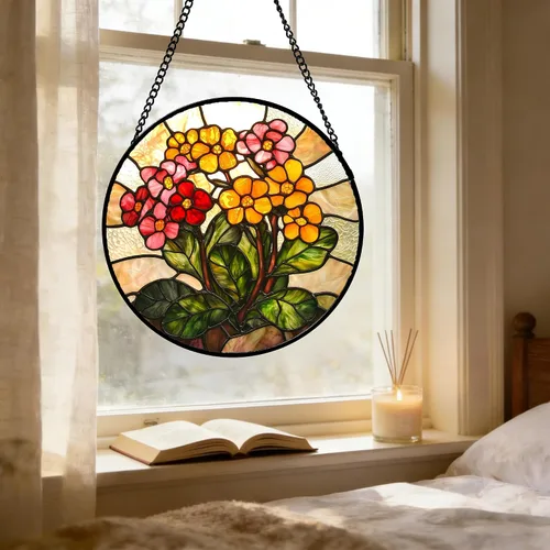 Miniatura 5 de Atrapasoles para colgar vidrieras, flores amarillas y rojas, para ventana, puerta, decoración del hogar, plantas verdes, atrapasoles, Navidad, Día