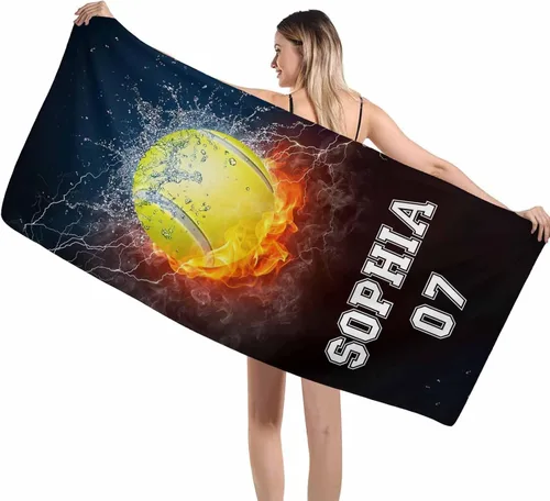 Miniatura 35 de Interestprint Toalla de piscina con nombre personalizado para niños, adultos y hombres, toalla de playa naranja personalizada con número