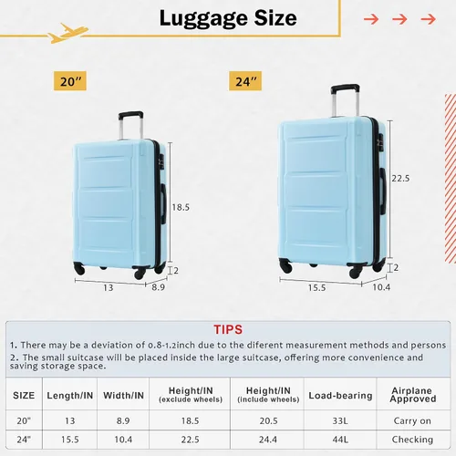 Miniatura 381 de Merax Juegos de equipaje de mano en maleta aprobada por aerolíneas, estuche rígido con ruedas giratorias expandibles, Negro