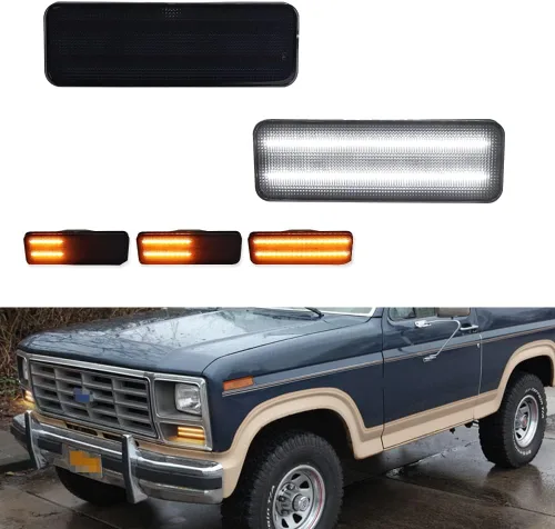 Miniatura 9 de Para 1980 1981 1982 1983 1984 1985 1986 Ford BRONCO F-150 F-250 F-350 Luces de marcador laterales de parachoques delantero lente ámbar LED Luces LED