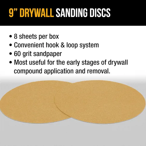 Miniatura 4 de Dura-Gold Discos de lijado de paneles de yeso prémium de 9 pulgadas, grano 60 (caja de 8), discos de papel de lija de alto rendimiento con soporte
