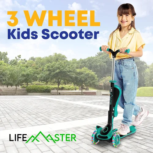 Miniatura 7 de Scooter de 3 ruedas para niños con asiento plegable, altura ajustable del manubrio, juguete de paseo inclinado para conducir para niños a partir