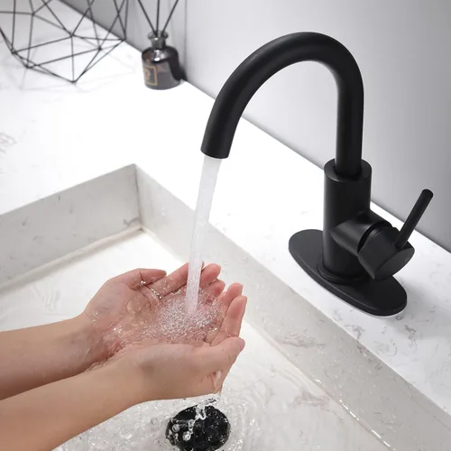 Miniatura 7 de Grifo de Baño Negro Grifos de Tocador Negro Mate con Desagüe Pop-Up, Grifos Modernos de Lavabo de Baño de Un Solo Orificio con Placa de Cubierta