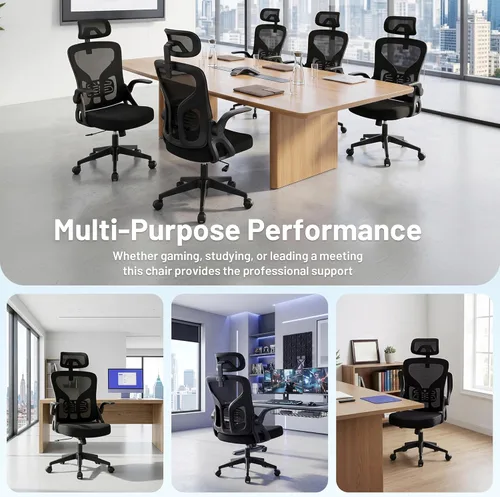 Miniatura 9 de Office Chair Ergonomic Desk Chair with Adjustable Headrest Lumbar Support, High Back Breathable Mesh Chair with 120° Tilt & Flip-Up Armrests, Swivel