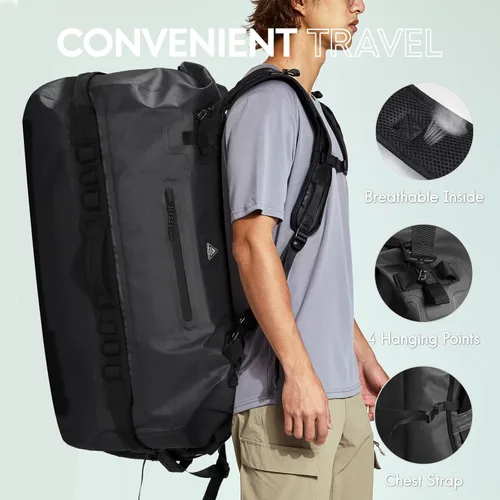 Miniatura 3 de Haimont Mochila Duffel Grande Impermeable con Parte Superior Enrollable, Bolsa Duffel Seca de Servicio Pesado para Navegación, Viajes, Camping, Negro
