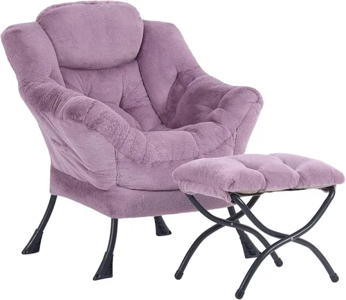 Miniatura 23 de Silla perezosa acogedora y otomana, juego grande de silla de descanso contemporánea, sillón tapizado de ocio para lectura para dormitorio, sala