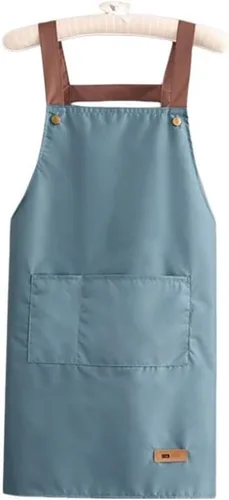 Miniatura 8 de Delantal con babero simple y funcional, unisex, ajustable, resistente a las gotas de agua, con 2 bolsillos, delantal de cocina para chef, delantal