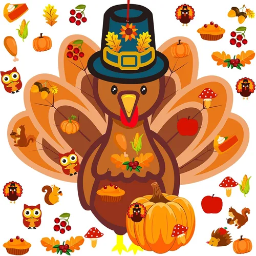 Juego de 37 piezas de fieltro de Acción de Gracias de otoño, juego de fieltro de pavo y calabaza con 36 hojas de arce desmontables de otoño, Estilo