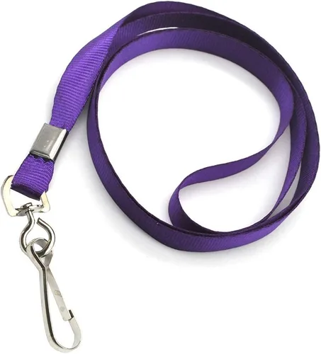 Miniatura 3 de Beebel 100 cordones morados para insignias de identificación, cordón plano con clip de insignia con gancho en J (morado)
