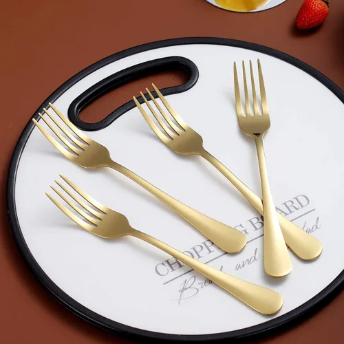 Miniatura 2 de Berglander - Juego de 4 tenedores dorados chapados en oro de titanio de acero inoxidable de 7.9 pulgadas, tenedores y cucharas, cubiertos