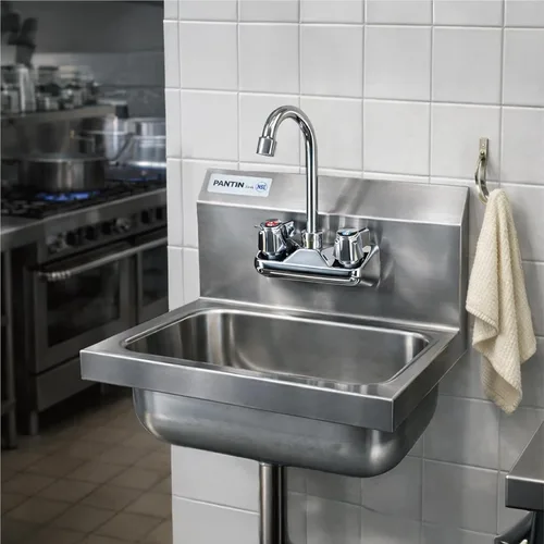 Miniatura 7 de Pantin Fregadero de mano comercial, fregadero de mano comercial de acero inoxidable para montaje en pared, fregadero de lavado de manos con grifo