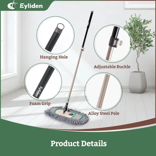 Miniatura 7 de Eyliden Trapeador de polvo profesional para limpieza de suelos, trapeador seco con 3 almohadillas de microfibra reutilizables, eliminación de pelo