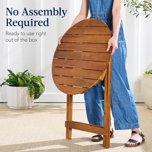 Miniatura 7 de Best Choice Products - Juego de bistró de madera de acacia (3 piezas), muebles plegables adecuados para patio, jardín, balcón, terraza; incluye 2