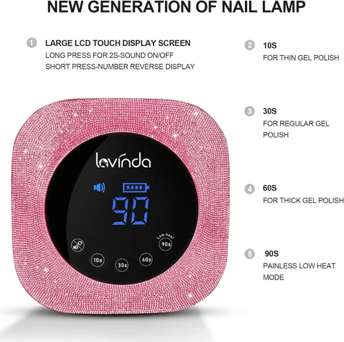 Miniatura 2 de Lavinda Lámpara de uñas UV de 54 W, lámpara de uñas LED UV inalámbrica para esmalte de uñas de gel y lima de uñas eléctrica de 35000 RPM para uñas