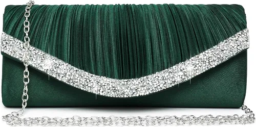 Dasein Bolsos de mano para mujer, bolsos de noche formales con diamantes de imitación para boda, fiesta, baile de graduación, bolso elegante Verde