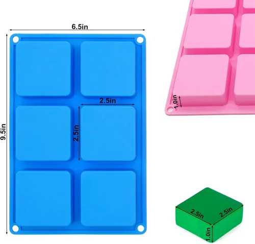Miniatura 5 de Bangp Paquete de 4 moldes cuadrados para jabón, moldes de silicona antiadherentes de 6 cavidades, bandejas cuadradas para cubitos de hielo, moldes