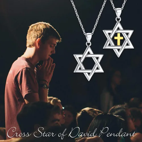 Miniatura 119 de U7 - Collar con Estrella de David para hombres y mujeres, dije hexagonal de acero inoxidable con cruz/piedra de rubí/collares clásicos judíos
