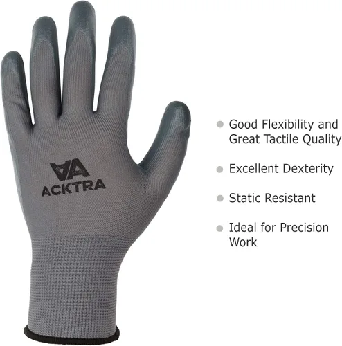 Miniatura 2 de ACKTRA Guantes de trabajo de seguridad con revestimiento de nitrilo, 12 pares, WG003 gris/gris, XS