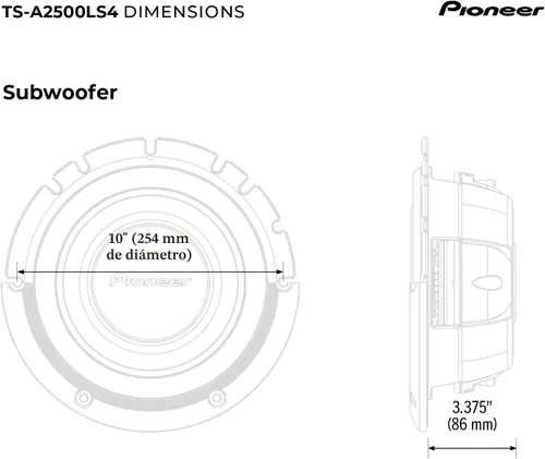 Miniatura 6 de PIONEER Serie A TS-A2500LS4 Subwoofer de 10” – 1200W Máx, Diseño de Montaje Superficial, Bajo Profundo en Espacios Reducidos