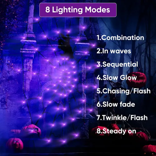 Miniatura 2 de LCHUANG Decoraciones de Halloween con luces de telaraña – 2 piezas de telaraña iluminadas, 4 pies de diámetro, 70 LED con araña negra, impermeable