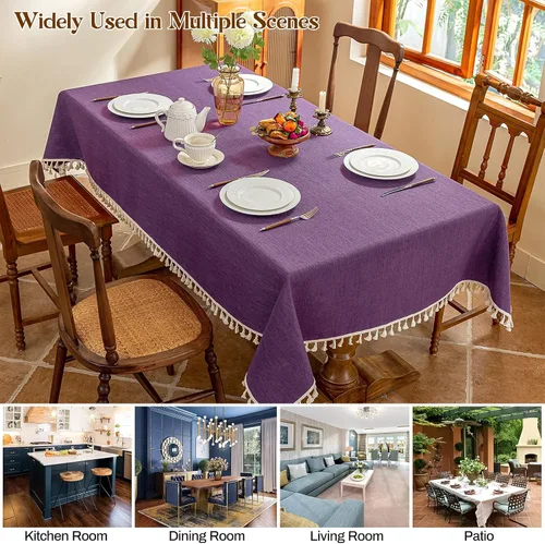 Miniatura 7 de AmHoo Mantel de mezcla de lino, mantel rectangular de 7.12 oz/m² con costuras y borlas para cocina, comedor, boda, bufé, 55 x 55 pulgadas