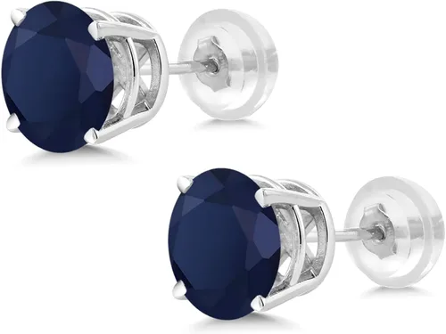 Miniatura 3 de Gem Stone King Aretes redondos de oro blanco de 14 quilates con piedra natal de 0.197 in Aretes de oro blanco para mujer