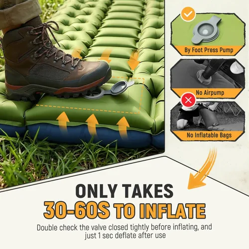 Miniatura 6 de Myxslop Colchoneta de dormir para camping, ultraligera inflable con almohada con bomba de pie integrada, alfombrilla para dormir, equipo compacto