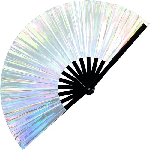Miniatura 100 de SoJourner Bags Rave Fan – Ventilador plegable grande – Ventilador de mano Clack para raves, Halloween, Burlesque, trajes de arcoíris para mujeres