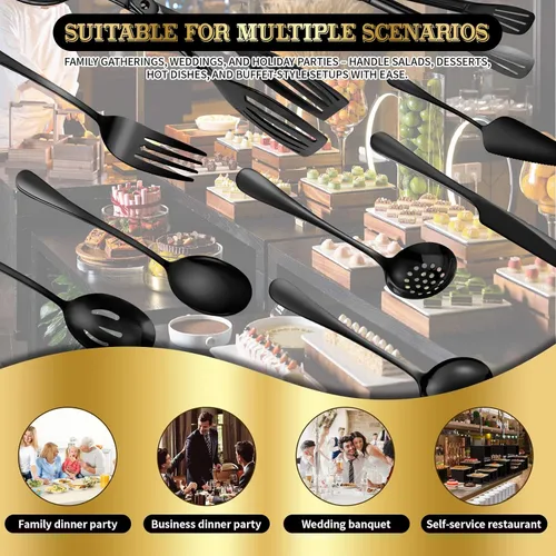 Miniatura 4 de Juego de 20 utensilios para servir, utensilios completos de acero inoxidable para bufé de catering para barbacoas de verano, parrillas, picnic