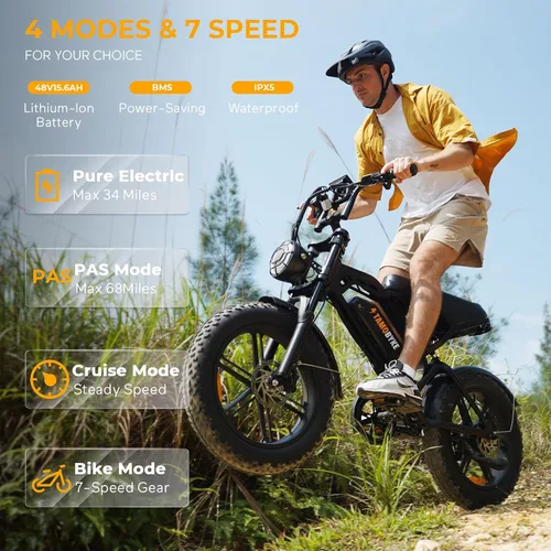 Miniatura 4 de Tamobyke Bicicleta eléctrica estilo ciclomotor de 750 W/1500 W para adultos, 28 mph/30 mph/33 mph y rango PAS de 34 a 80 millas, batería más grande