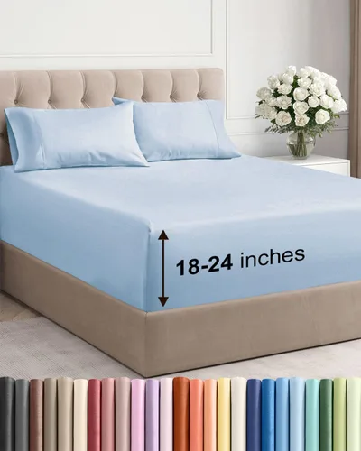 Miniatura 39 de Sábanas King divididas con bolsillos extra profundos, sábanas transpirables y refrescantes de 5 piezas, sábanas de lujo para hotel, suaves, sin 22