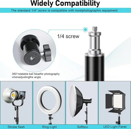 Miniatura 5 de Soporte de luz para fotografía, 110 pulgadas/9.2 pies/110.2 in, trípode plegable inversa portátil con bolsa de viaje de aluminio resistente