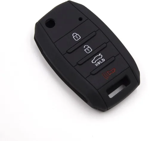 Funda de llaves de silicona plegable con 4 botones para Kia Optima Cerato Forte Rondo Carens Soul Sportage Rio Picanto (Negro)
