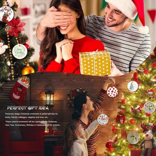 Miniatura 6 de Adorno familiar de Navidad, regalos de hija, hijo, adorno de círculo de cerámica de 3 pulgadas para colgar en el árbol – Día de la Madre