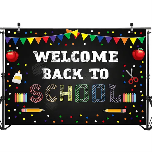 Miniatura 3 de Mocsicka Telón de fondo de bienvenida de regreso a la escuela, papelería de puntos coloridos para estudiantes y niños, pancarta para el primer día