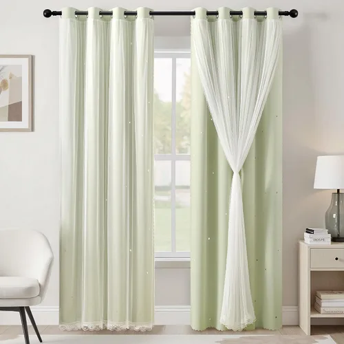 Miniatura 84 de XiDi Cortinas opacas con estrellas para habitaciones de niños, cortinas verdes para ventana de dormitorio de niños, azul y gris, 52 pulgadas de Azul