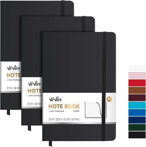 Miniatura 24 de ViVin Cuadernos rayados para trabajo, 192 páginas, tamaño mediano de 5.5 x 8.3 pulgadas, con rayas universitarias, cuadernos A5 de tapa dura