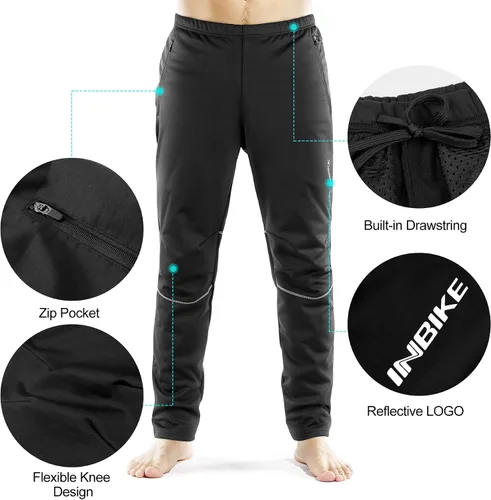 Miniatura 4 de INBIKE Pantalones de ciclismo para hombre, bicicleta de montaña, bicicleta de montaña, cortavientos con forro polar térmico para invierno