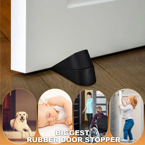 Miniatura 7 de Frienda Paquete de 4 topes grandes de goma resistentes para la parte inferior de la puerta, tope de cuña para oficina en casa (negro)
