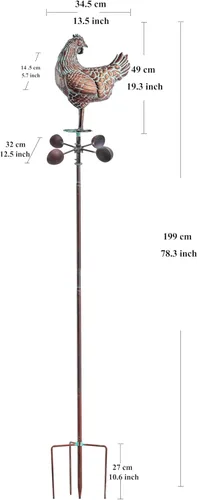 Miniatura 2 de Molinillo de viento grande de 79 pulgadas para exteriores, arte de metal para gallina, esculturas de viento cinético 3D y decoración de hilanderos