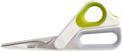 Miniatura 2 de Joseph Joseph PowerGrip Tijeras de cocina con agarre para el pulgar y separador de hierbas para limpiar acero inoxidable japonés, blanco/verde