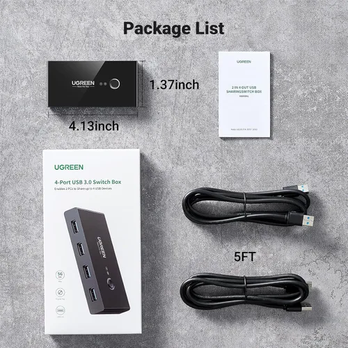 Miniatura 9 de UGREEN Selector de interruptor USB 3.0, 2 computadoras compartidas, 4 puertos USB, conmutador USB para PC, portátil, teclado, ratón, impresora