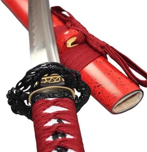 Miniatura 8 de Espada katana japonesa real hecha a mano, espada samurái de espiga completa, 40.5 pulgadas, bolsa de soporte incluida