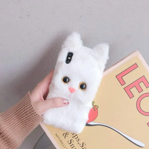 Miniatura 5 de UnnFiko Funda de felpa suave y cálida de invierno compatible con iPhone 6 y 6s, fundas de gato mullido, de piel esponjosa, hechas a mano para niñas
