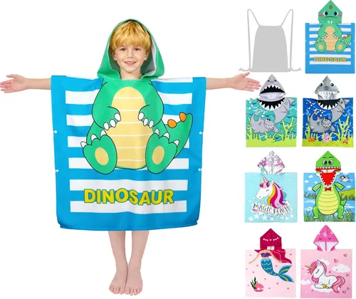 Miniatura 12 de growell Toallas de playa con capucha para niños, toalla de baño para niños de 4 a 10 años, toallas de piscina para niños, de secado rápido, poncho