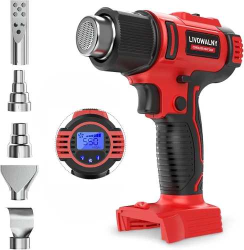 Miniatura 10 de LIVOWALNY Pistola de calor compatible con batería Milwaukee de 18 V (solo herramienta) Pistola de calor inalámbrica de 350 W de 122 ℉ ~ 1022 ℉