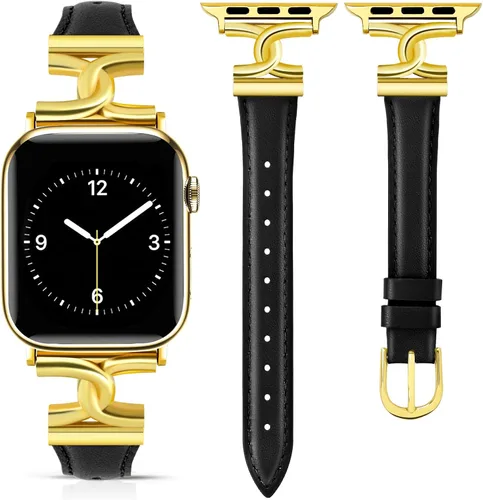 Miniatura 16 de MOINSPIRE - Correa de cuero compatible con correas de Apple Watch para mujeres 38/40/41/42/44/45/46/49 mm, elegante correa de cuero de diseñador